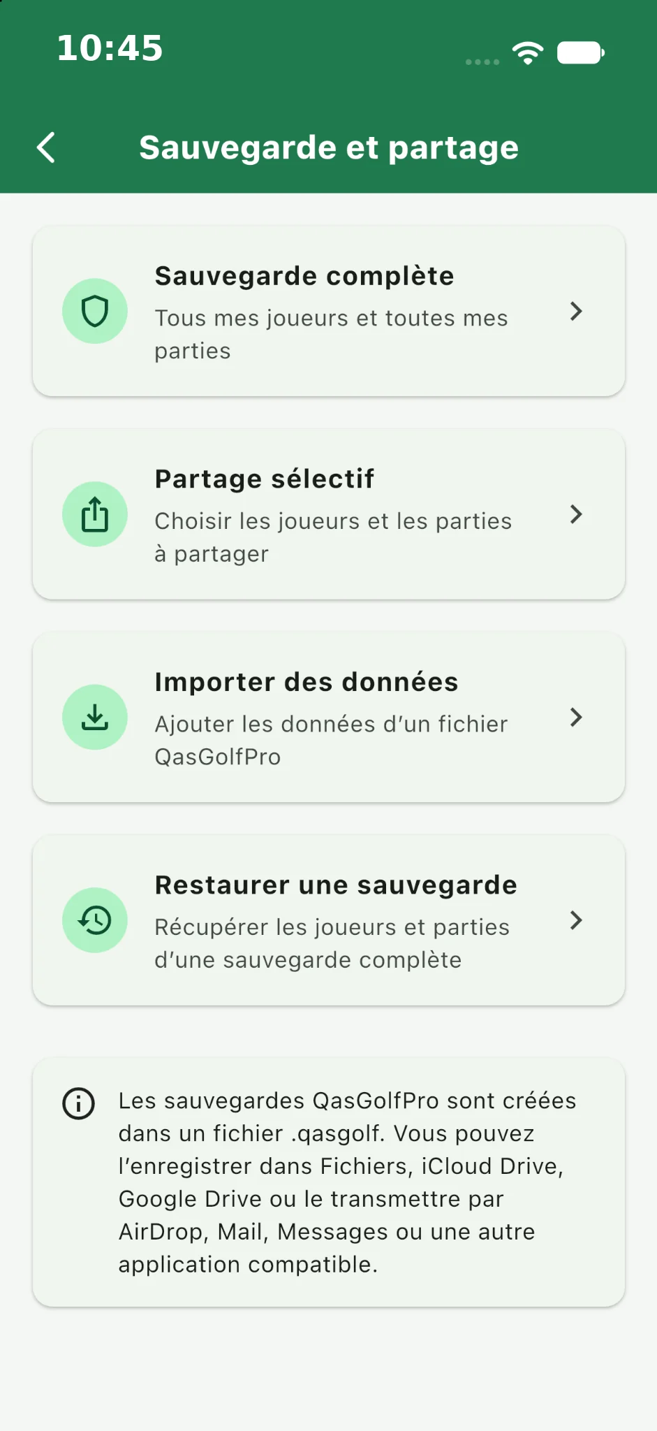 Sauvegarde et partage des données de golf
