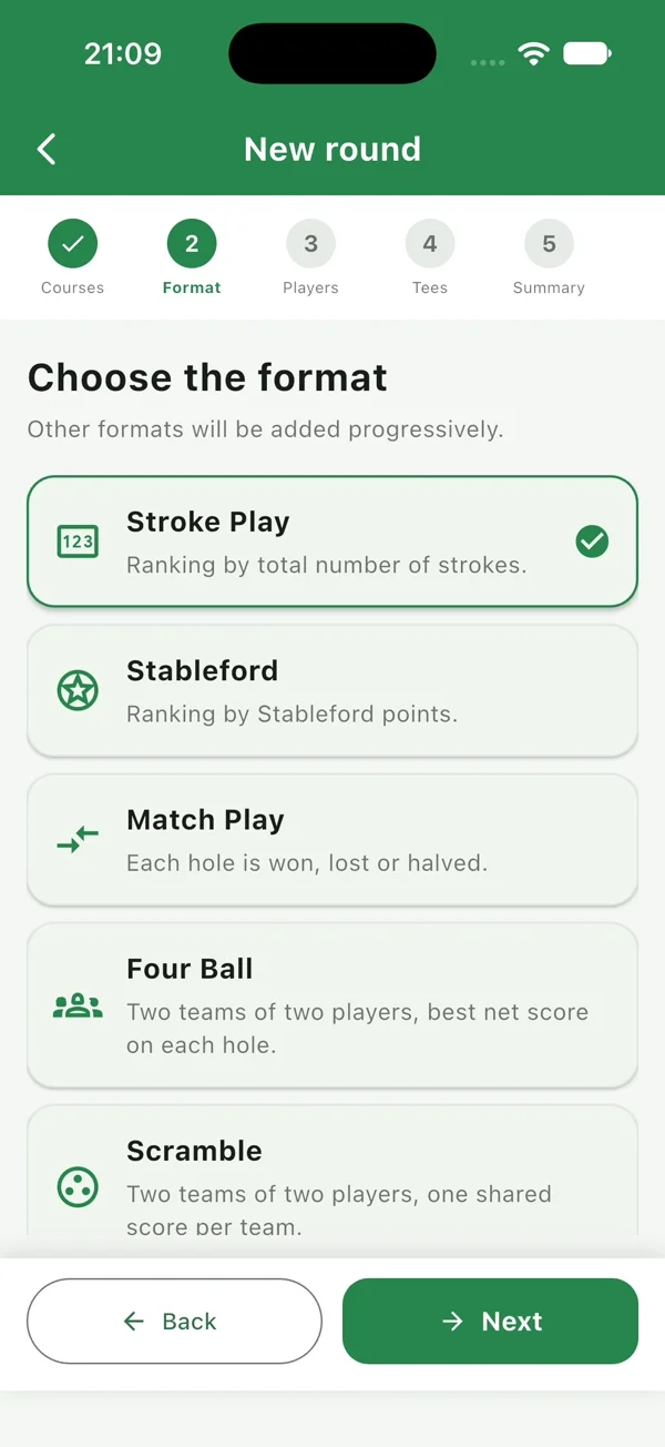 Available golf game formats