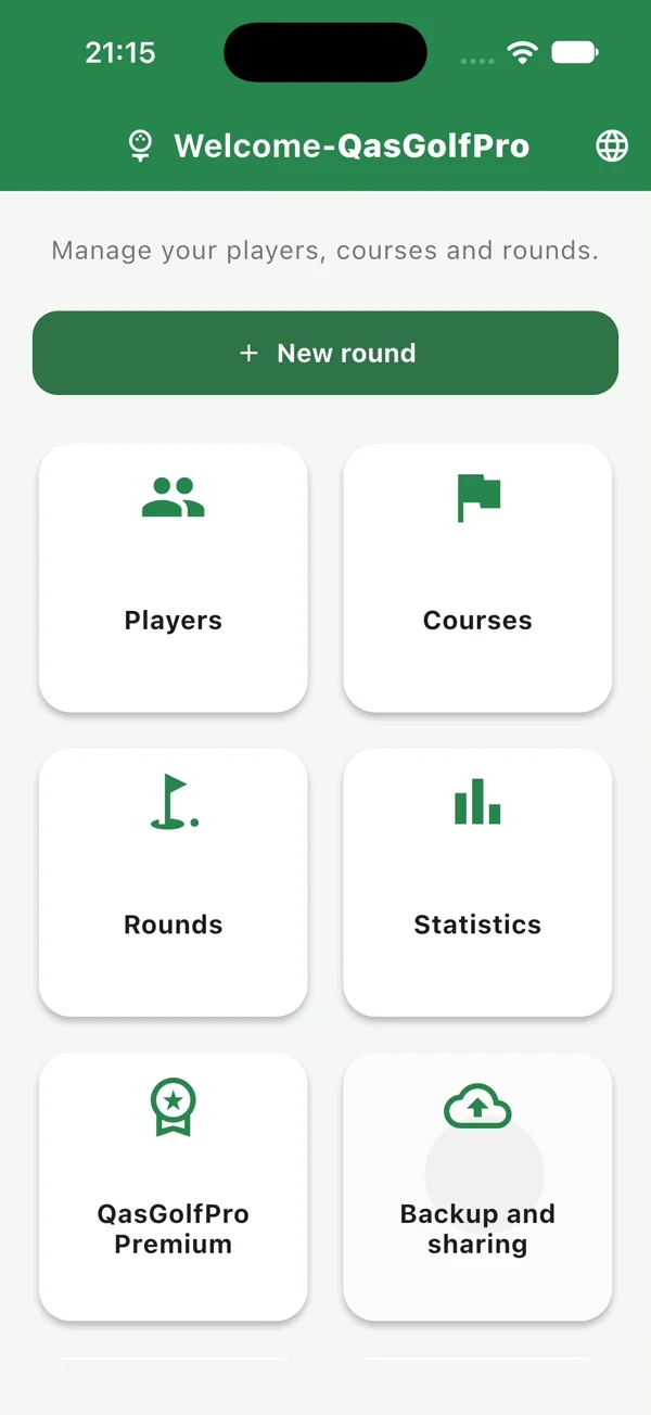 QasGolfPro home screen