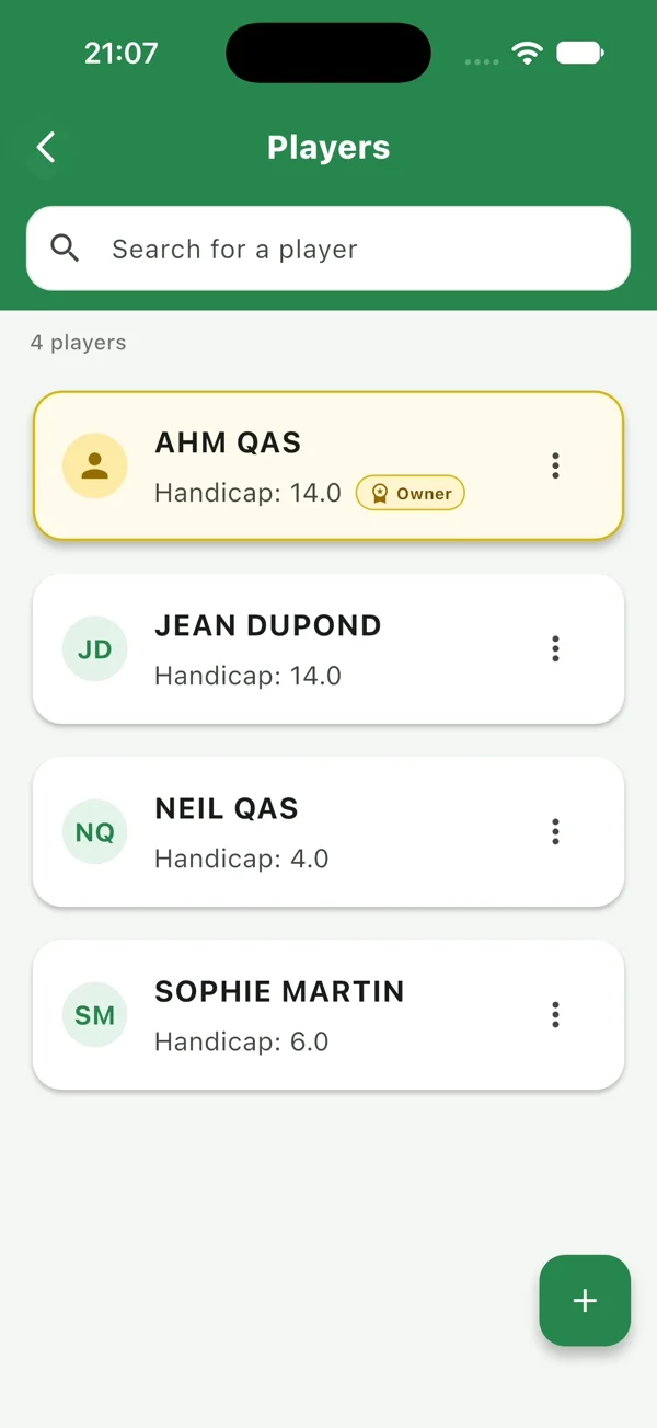Golf playing partners list