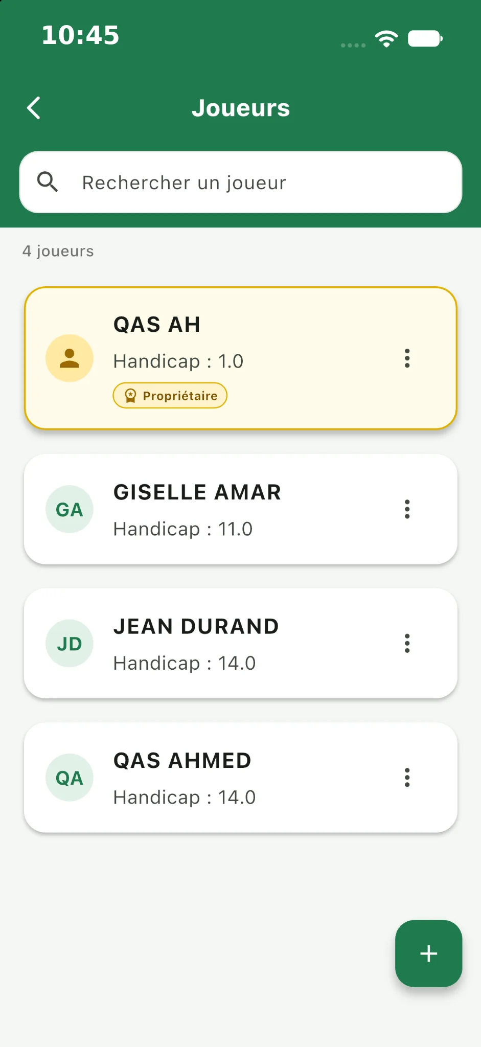 Liste des joueurs et partenaires de golf